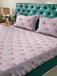 Myntra Elegant Homes Pink & White Floral 400 TC King Bedsheet with 2 Pillow Covers