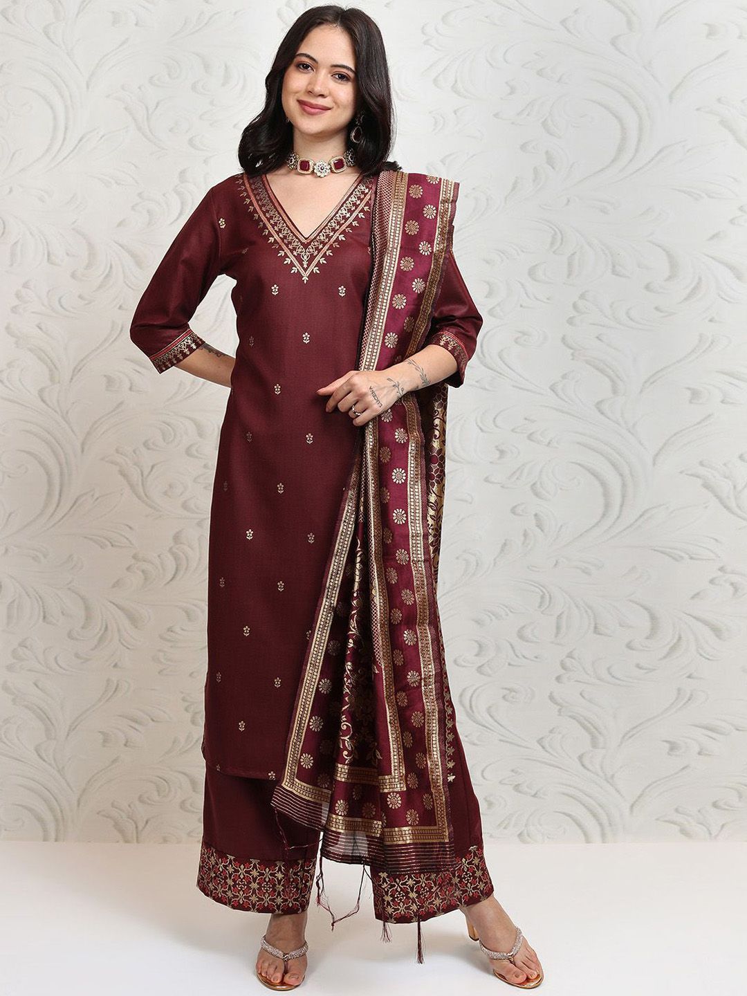 Vishudh Women Ethnic Motifs Printed Regular Kurta with Palazzos & With Dupatta