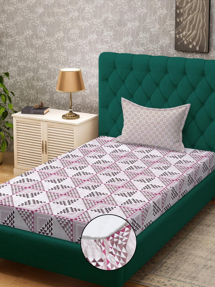 KLOTTHE Pink Geometric Cotton Single Bedsheets