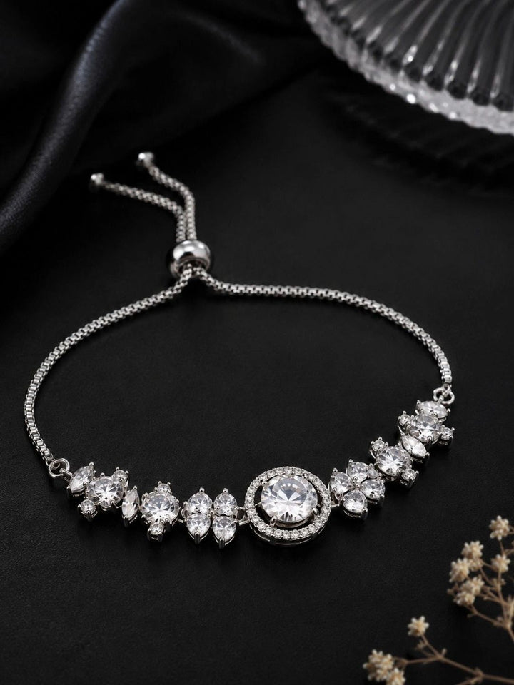 PANASH Wanita Brass American Diamond Bersalut Perak Gelang Lilit
