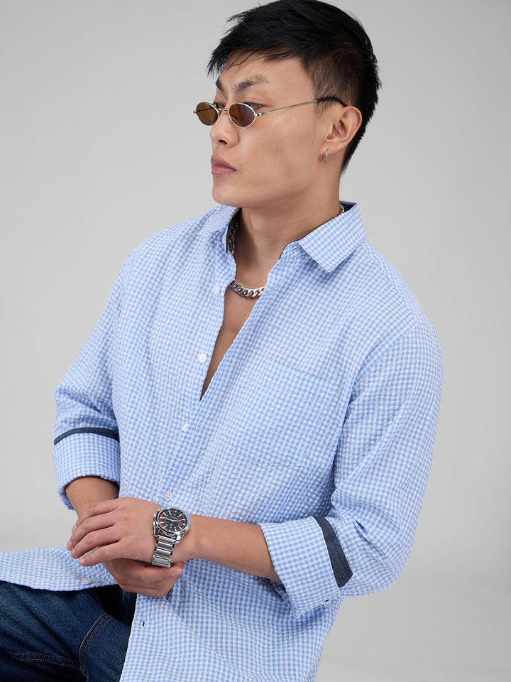 VASTRADO Men Classic Cutaway Collar Micro Checked Cotton Slim Fit Casual Shirt