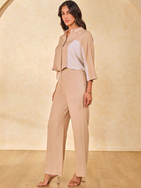 AND Colourblocked Shirt Collar Three-Quarter Sleeves Shirt With Trouser