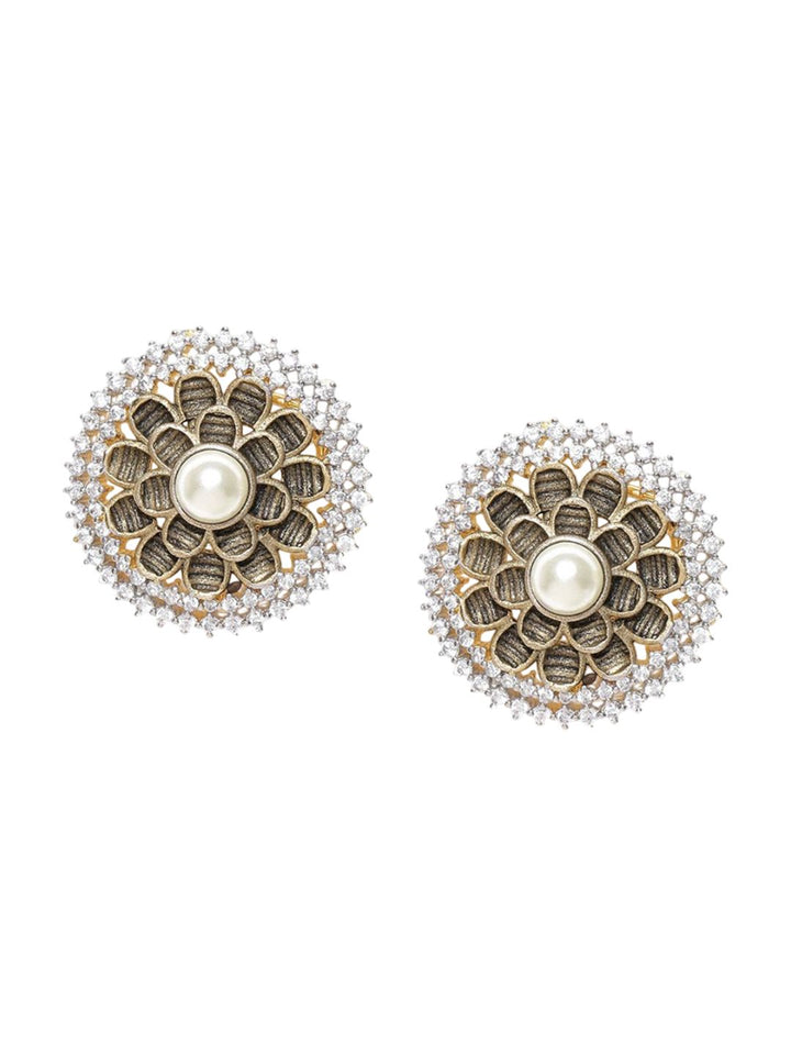 Anouk Gold Plated Cubic Zirconia Studded Circular Studs