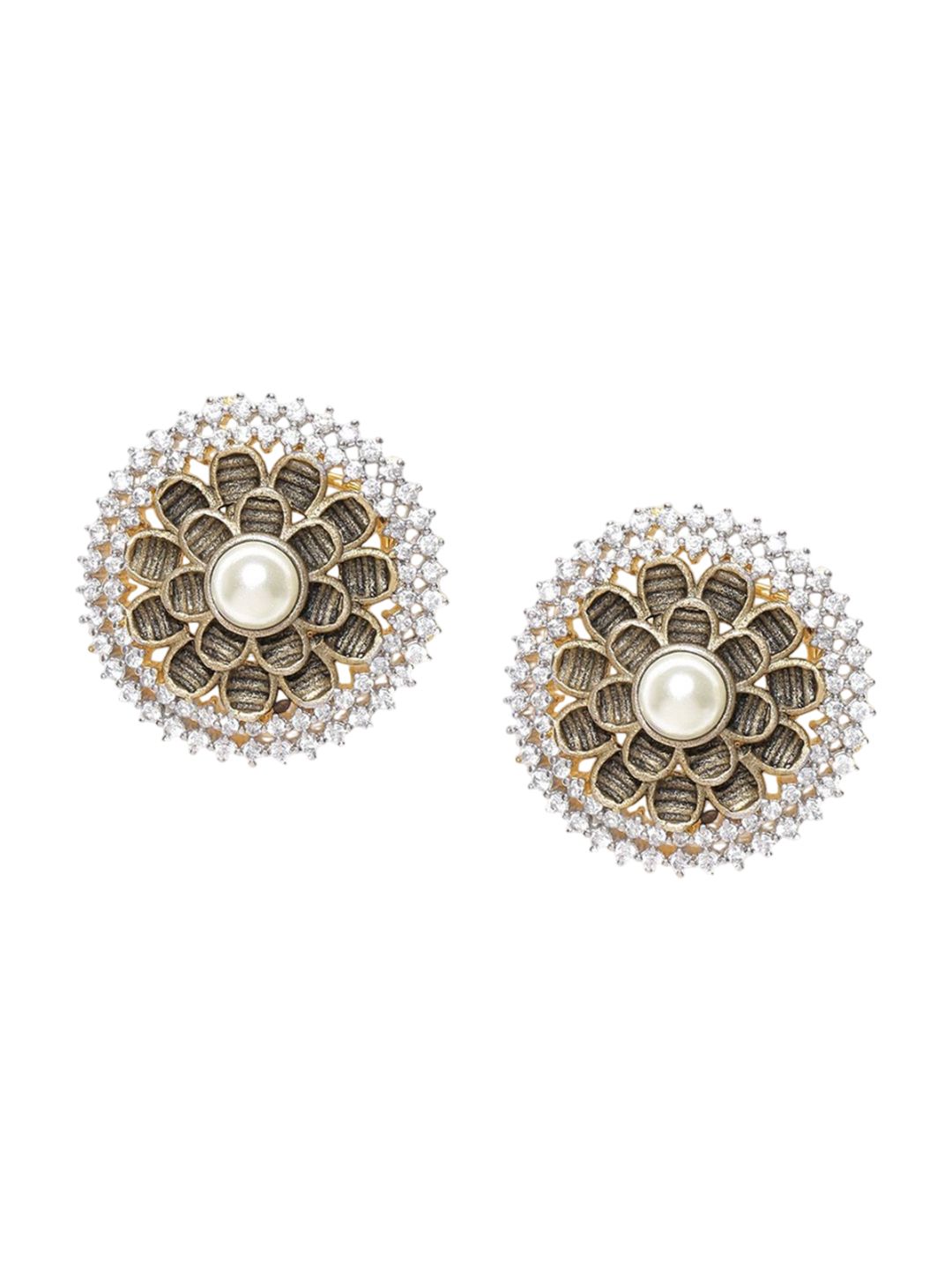 Anouk Gold Plated Cubic Zirconia Studded Circular Studs