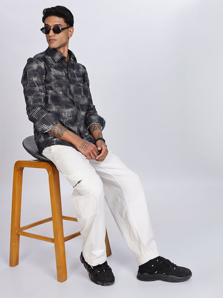 Eszett Geometric Printed Spread Collar Pure Cotton Shirt