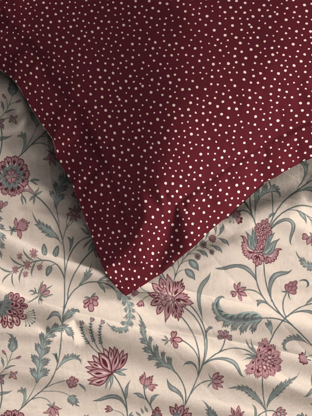 MYTRIDENT Coromandel Red Dusk & Dawn Flat 144TC Queen Cotton Bedsheet Set