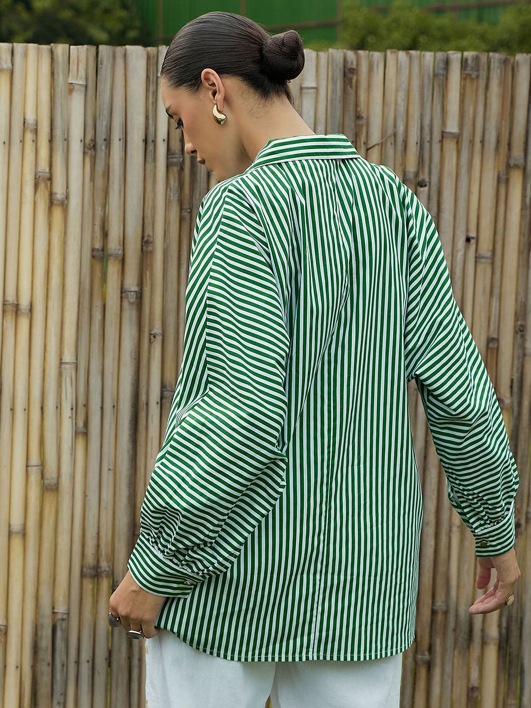 Pink Paprika by SASSAFRAS Women Vertical Striped Cotton Oversized Casual Shirt