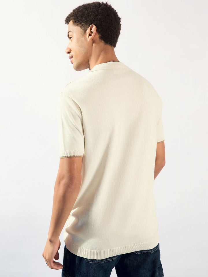 DENNISON Men Self Design Polo Collar Cotton T-Shirt