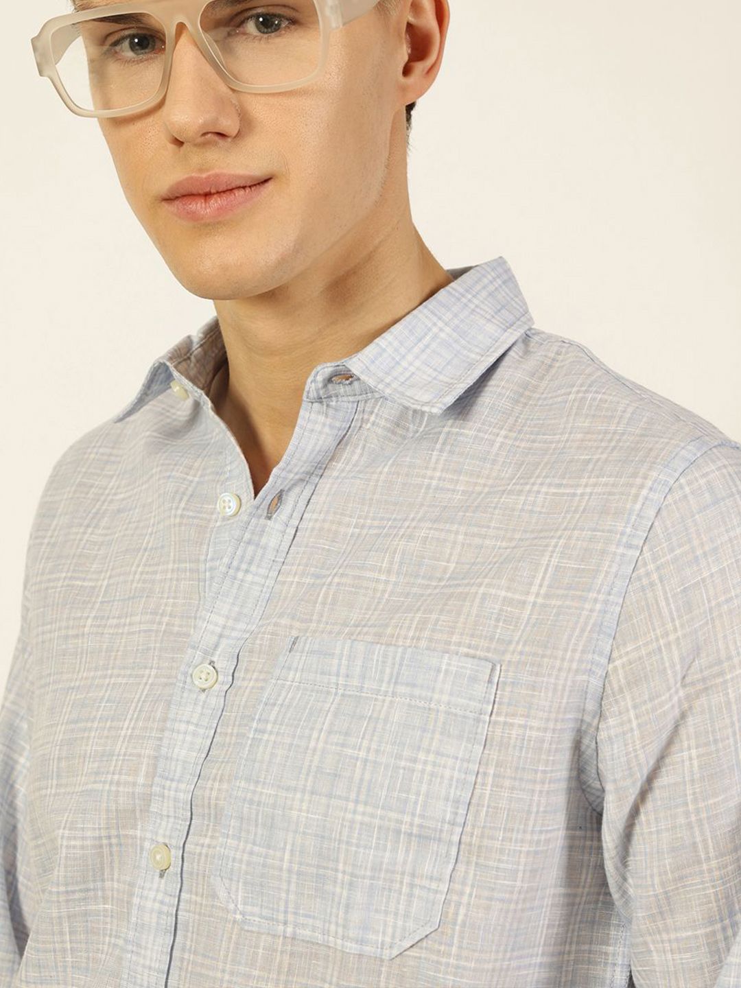 Thomas Scott Men Checked Linen Blend Slim Fit Casual Shirt