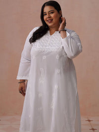 Rumah Motif Etnik Kapas Chikankari Kurta Panjang Betis Lurus