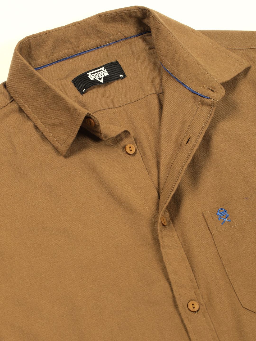 Thomas Scott Men Premium Spread Collar Solid Pure Cotton Slim Fit Casual Shirt
