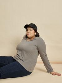 CURVY STREET Women Solid V-Neck Cotton Plus Size T-shirt