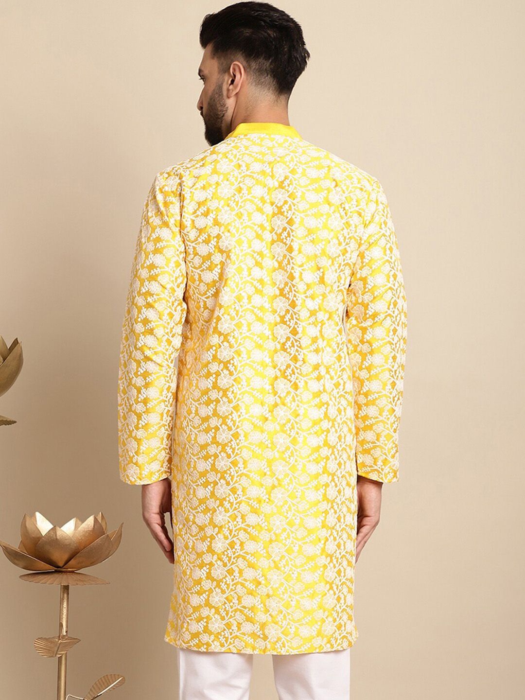 Anouk Floral Embroidered Regular Silk Cotton Straight Kurta