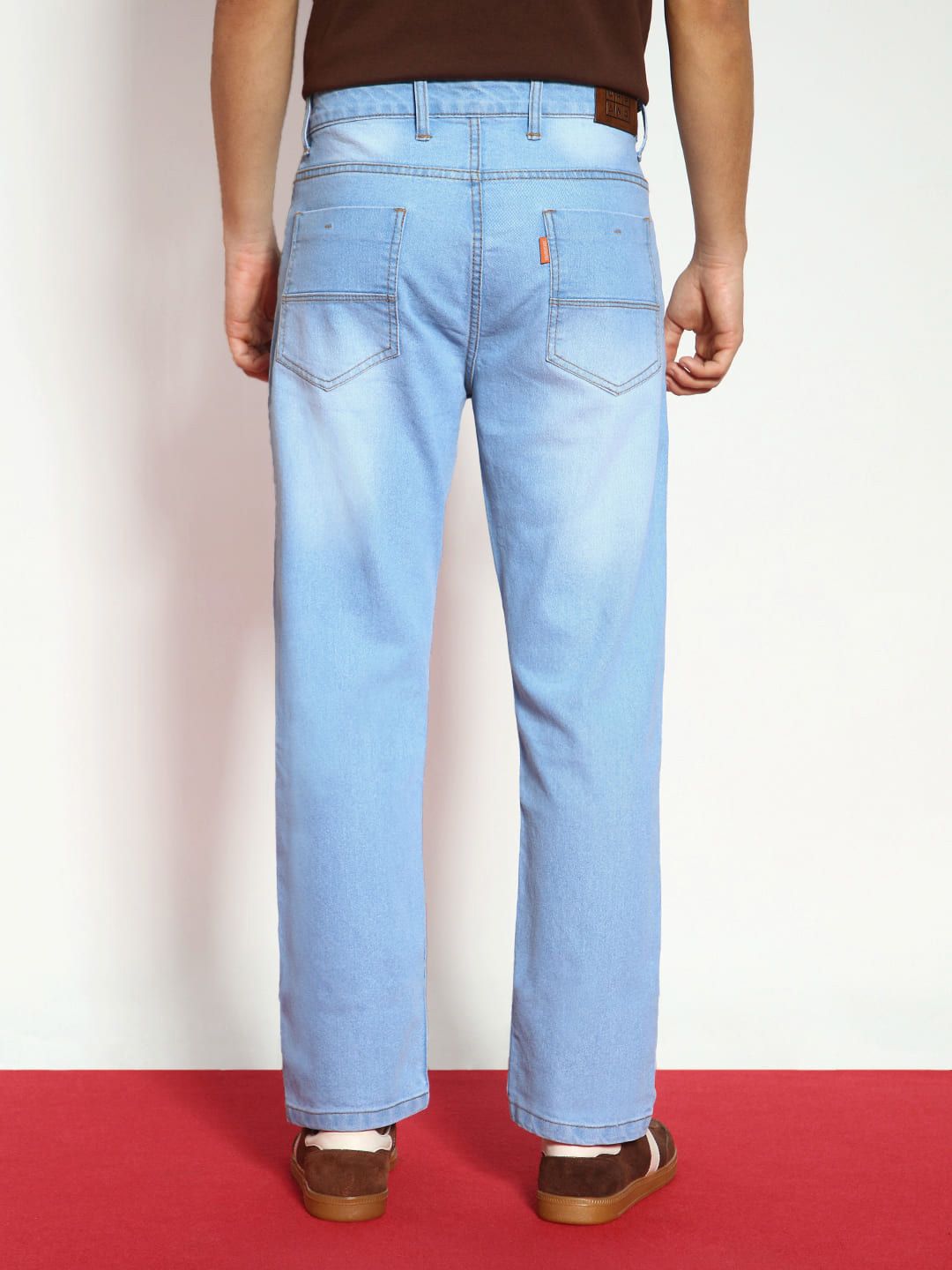 Urbano Fashion Men Ice Blue Straight Fit Heavy Washed Stretchable Jeans