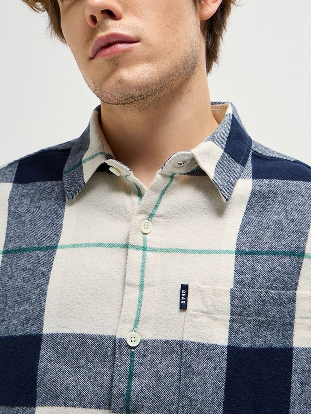 THE BEAR HOUSE Men Spread Collar Tartan Checked Cotton Relaxed Fit Casual Shirt