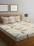 Myntra Elegant Homes Beige Floral Cotton 300 TC Fitted King Cadar Tempat Tidur Halus dengan 2 Sarung Bantal-98 x 87 inci