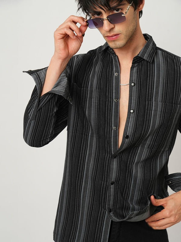 VASTRADO Men Classic Spread Collar Vertical Striped Cotton Slim Fit Casual Shirt