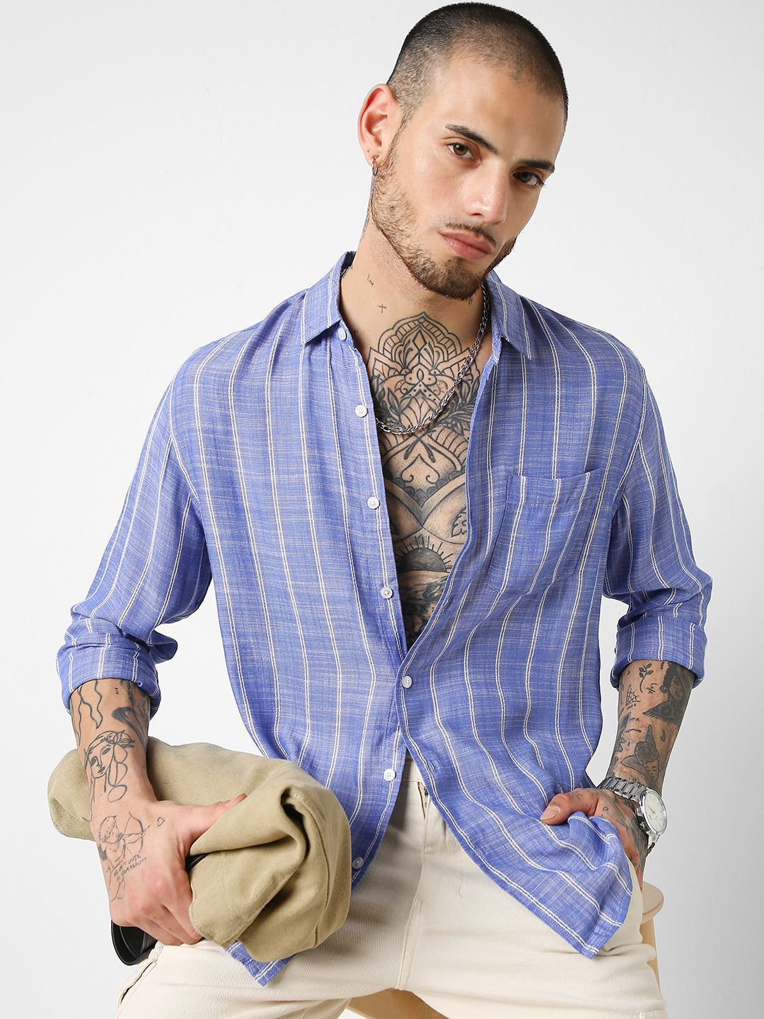 VASTRADO Men Classic Slim Fit Vertical Striped Pure Cotton Casual Shirt