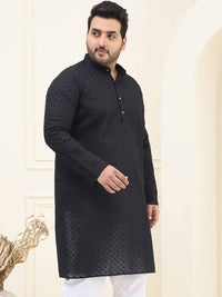 SOJANYA PLUS Kolar Mandarin Sulam Bunga Pure Cotton Kurta Lurus
