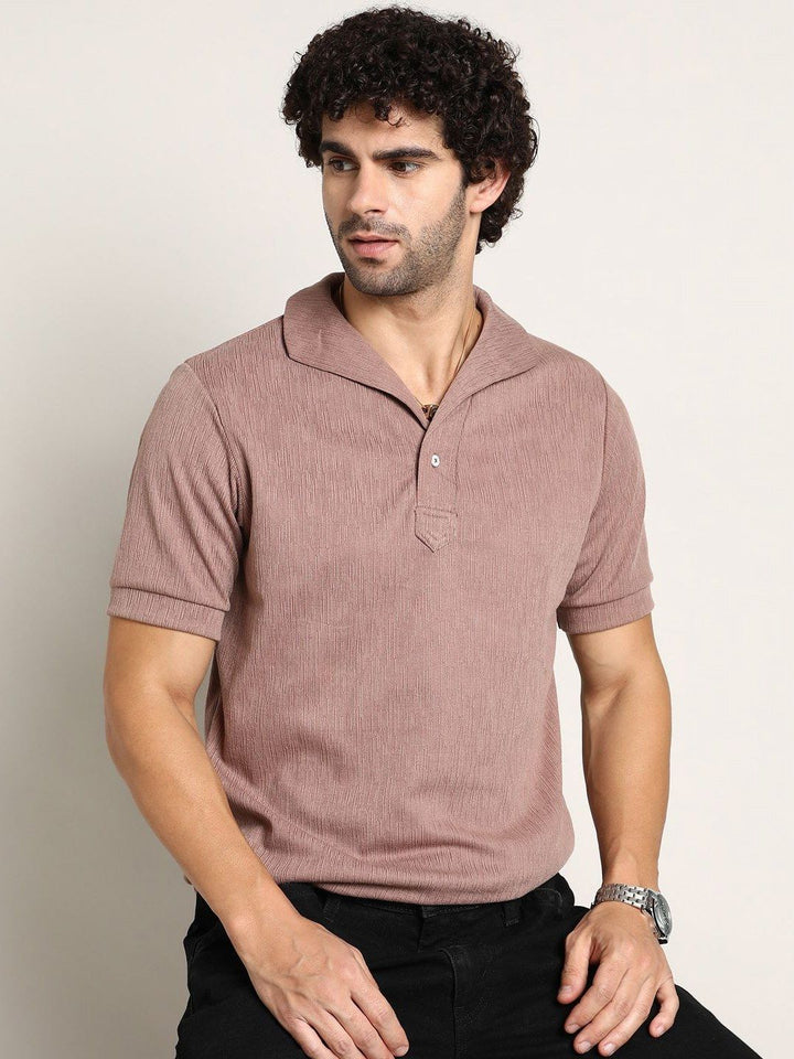 Campus Sutra Men Self Design Polo Collar Cotton T-shirt
