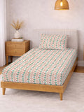 Myntra Elegant Homes Floral 300 TC Cadar Bujang Berwarna Krim dengan 1 Sarung Bantal