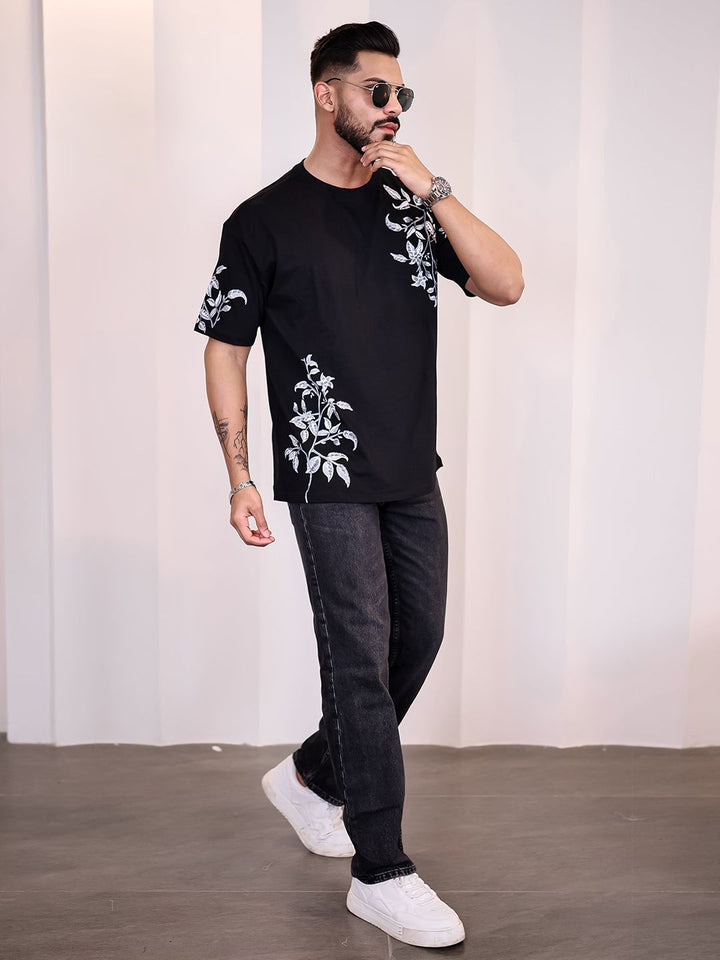 Eszett Men Floral Printed Round Neck Cotton Oversized T-shirt
