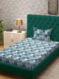 KLOTTHE Green Geometric Cotton Single Bedsheets