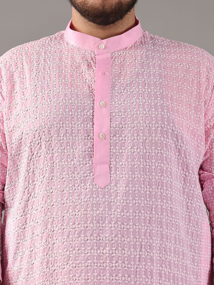 SOJANYA PLUS Size Embroidered Thread Work Band Collar Pure Cotton Straight Kurta