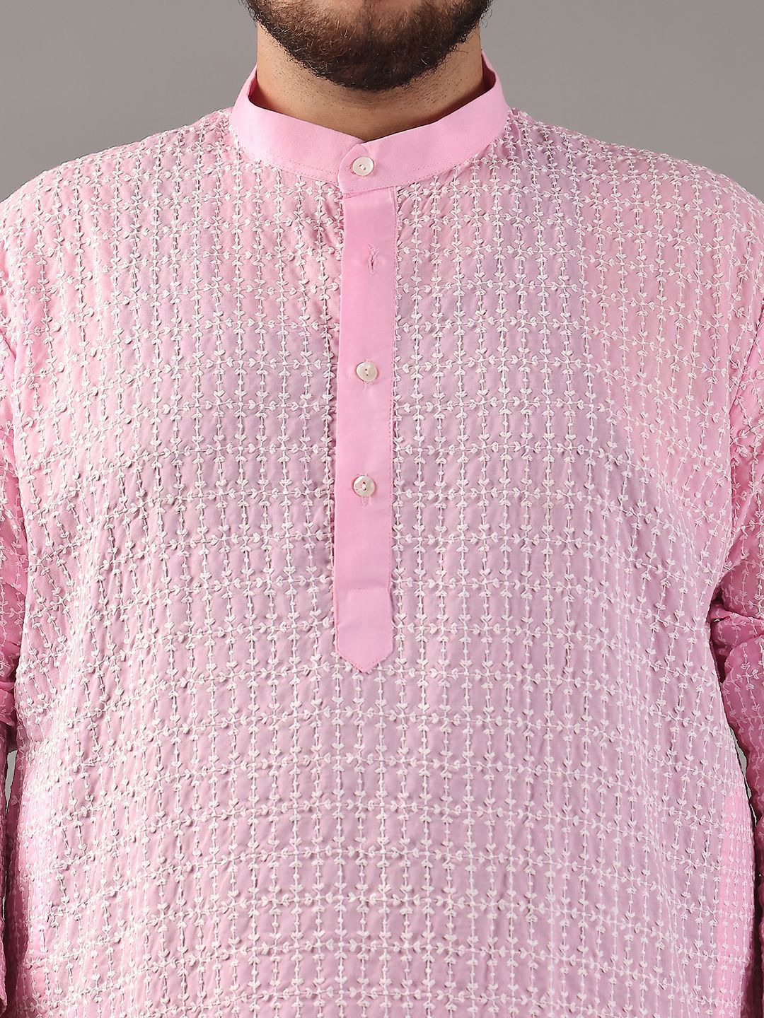 SOJANYA PLUS Size Embroidered Thread Work Band Collar Pure Cotton Straight Kurta