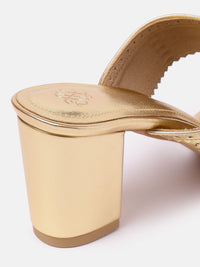 House of Pataudi Open Toe Woven Design Block Heels