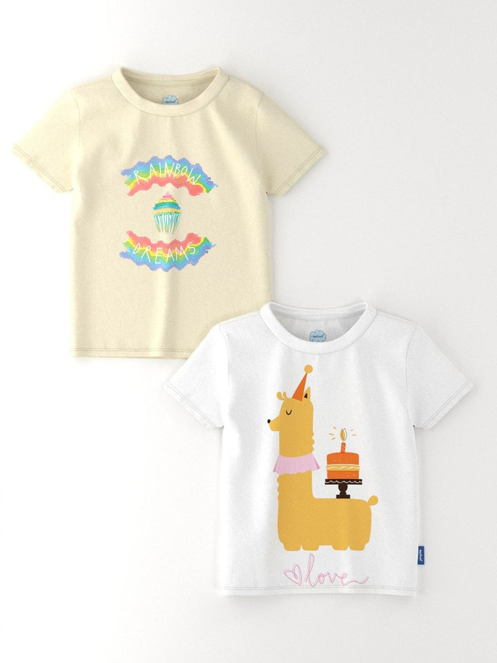 Nauti Nati Girls Pack Of 2 Graphic Printed Cotton T-shirt