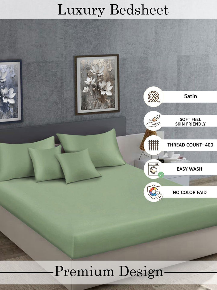Myntra Elegant Homes Olive Green 400 TC Bedsheet with 2 Pillow Covers