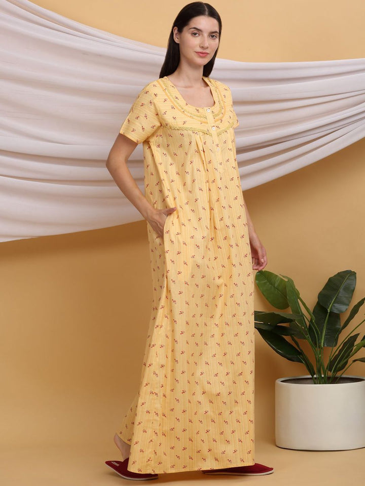 Sweet Dreams Printed Pure Cotton Maxi Nightdress