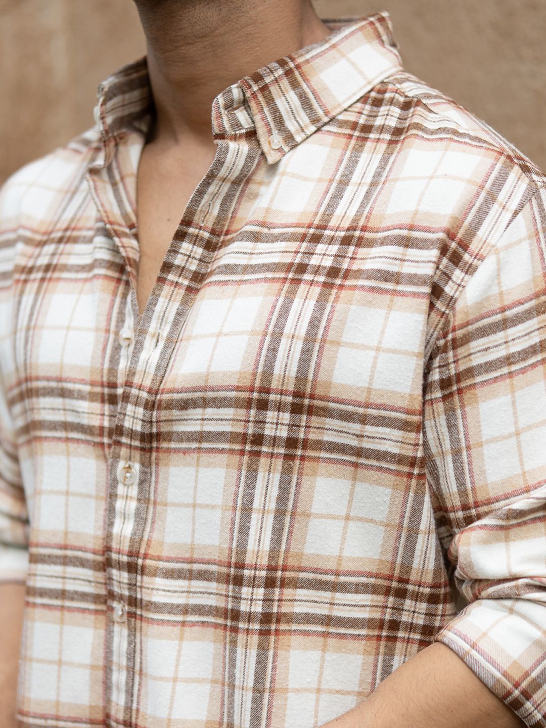 Powerlook Men Tartan Checked Spread Collar Cotton Casual Shirt