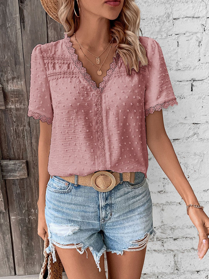 DressBerry Lace Trim Schiffli Top