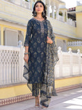 KALINI Floral Printed V Neck Straight Kurta With Trousers & Duppatta
