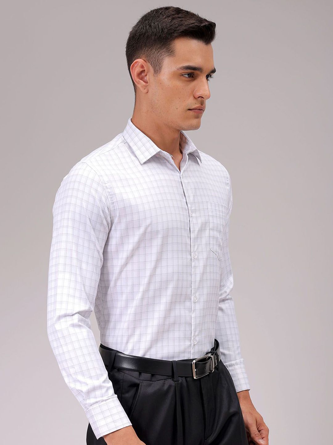 The Indian Garage Co. X Luxe Men Cutaway Collar Checked Slim Fit Formal Shirt