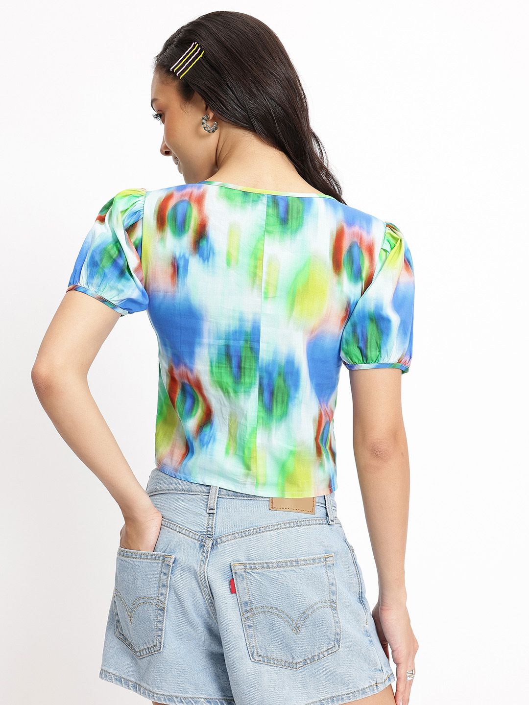 DressBerry Abstract Alchemy Tie-Up Neck Pure Cotton Top