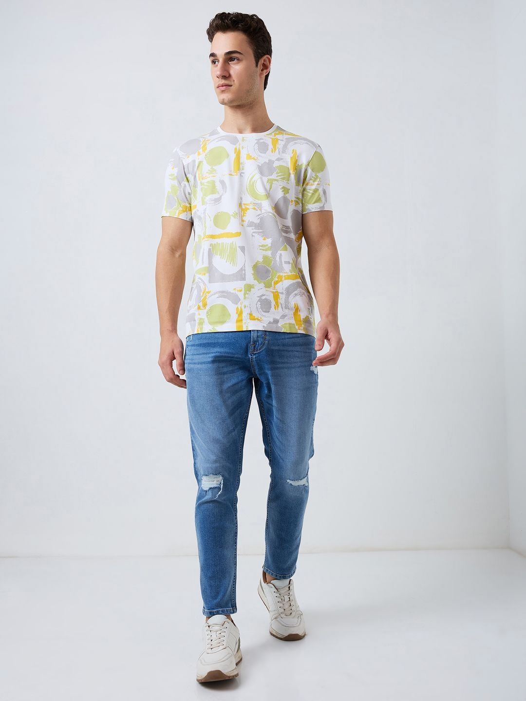 SPYKAR Men Abstract Printed Round Neck Cotton Slim Fit T-shirt