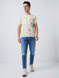 SPYKAR Men Abstract Printed Round Neck Cotton Slim Fit T-shirt
