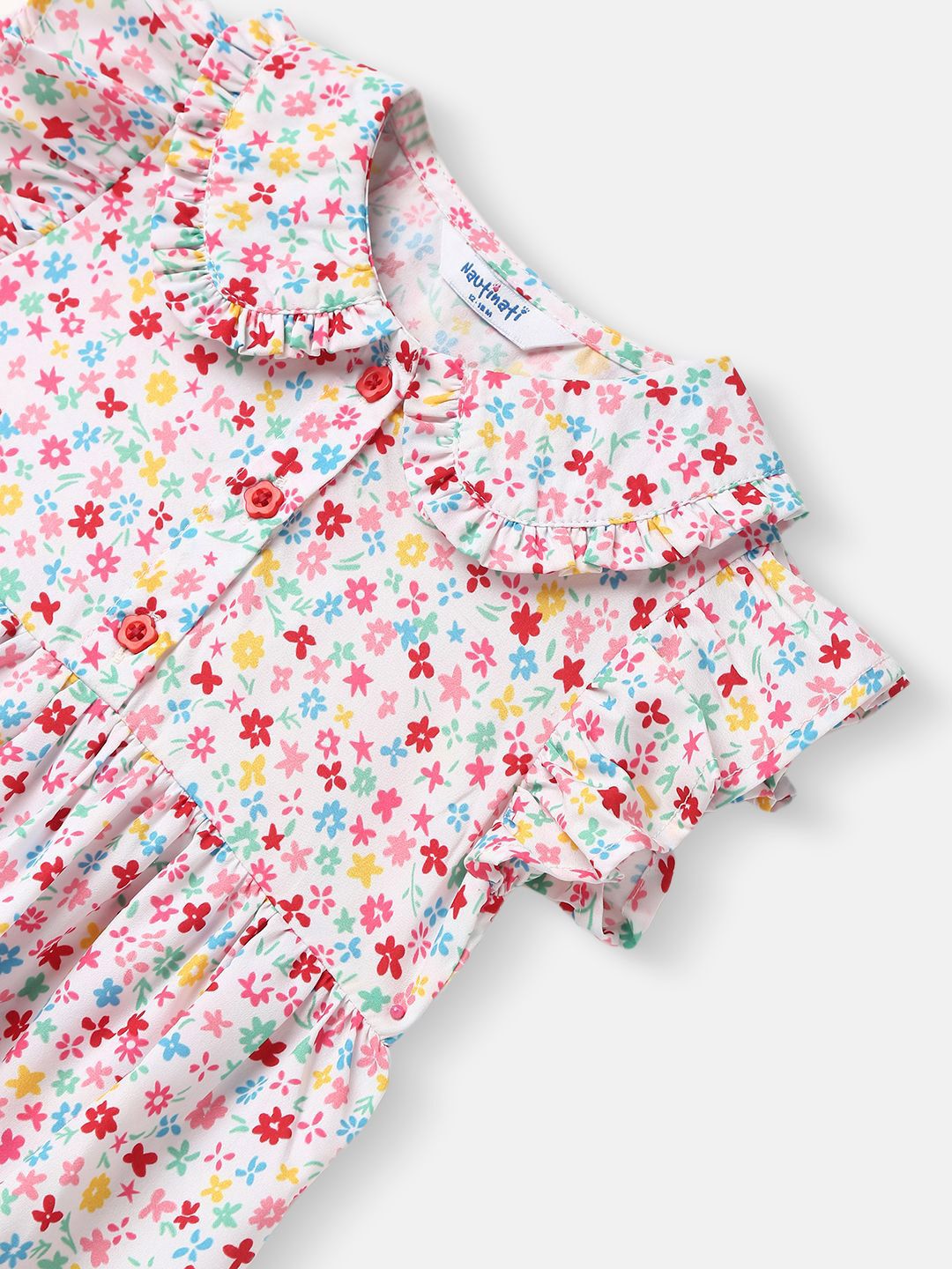 Nauti Nati Girls Floral Printed Peter Pan Collar Bell Sleeve Ruffles Peplum Top