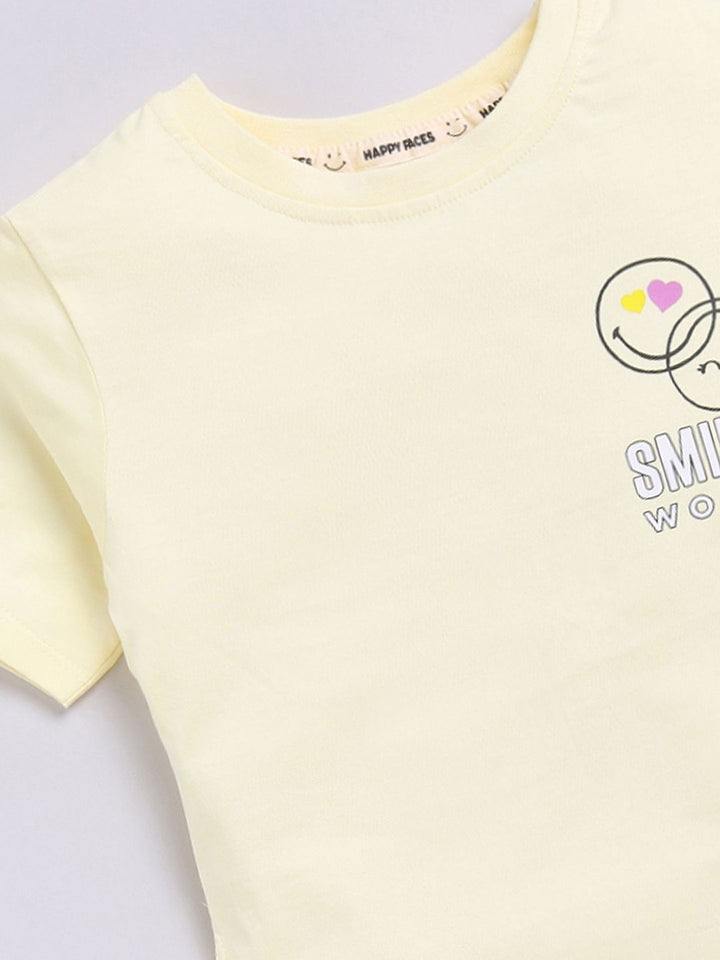 Happy Faces Girls Conversational Printed Pure Cotton Longline T-shirt