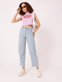 DressBerry Women Soft Vibe Slouchy Fit Light Fade Frayed Jeans
