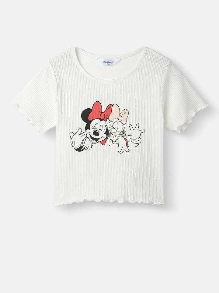 Nauti Nati Girls Minnie Mouse Printed Pure Cotton Top With Skirt