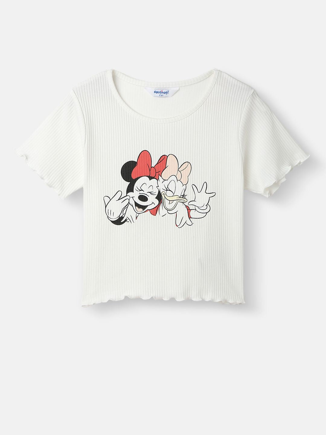 Nauti Nati Girls Minnie Mouse Printed Pure Cotton Top With Skirt