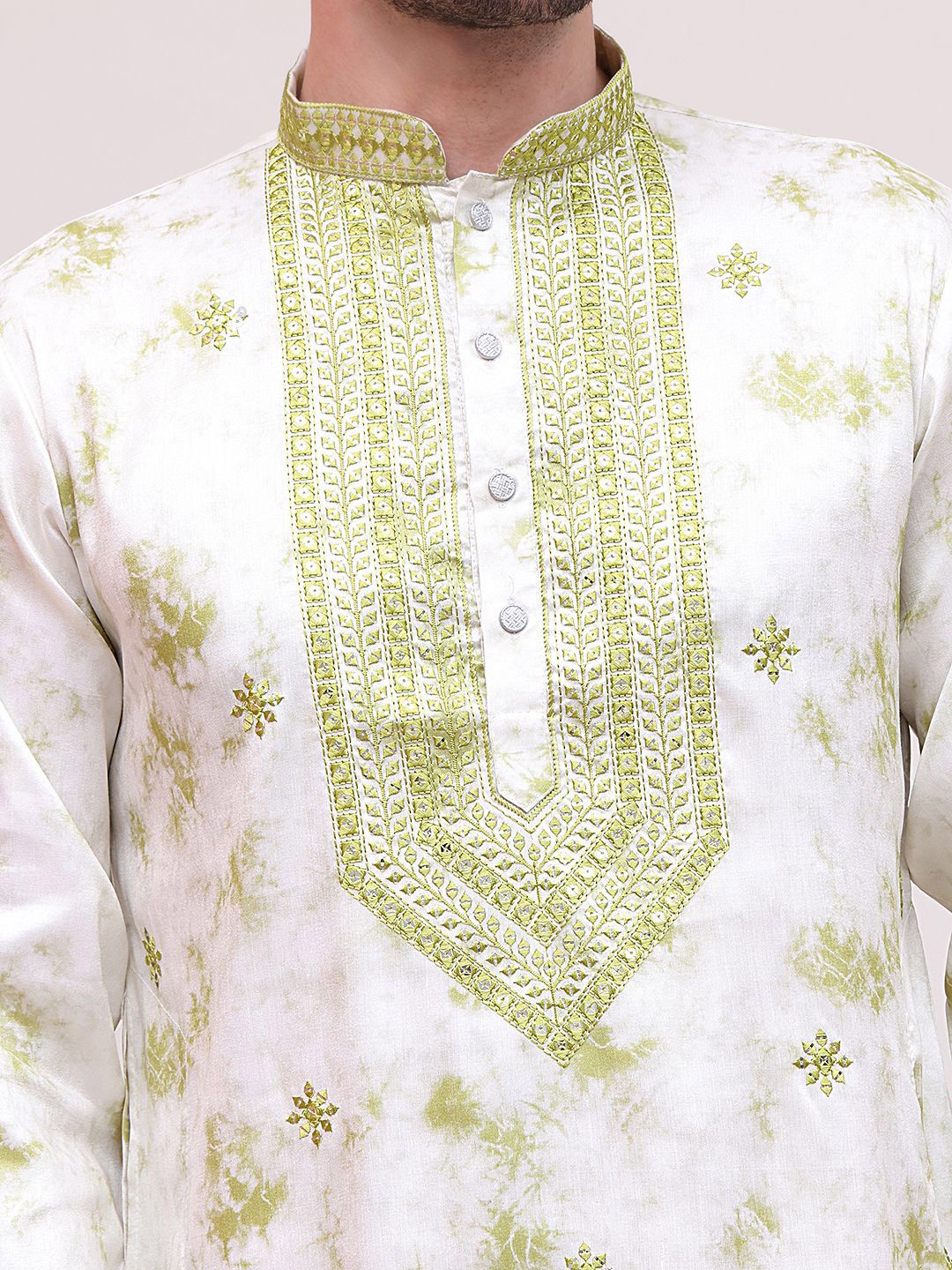 Jompers Abstract Printed Mandarin Collar Regular Thread Work Straight Kurta With Pyjama