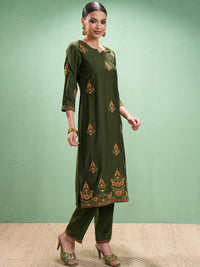 Vishudh Women Ethnic Motifs Embroidered Regular Thread Work Kurta with Trousers & With Dupatta