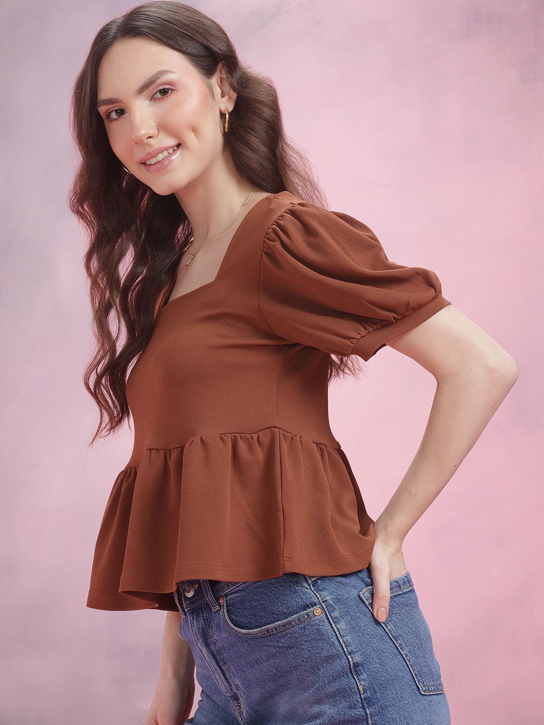 DressBerry Puff Sleeve Peplum Top