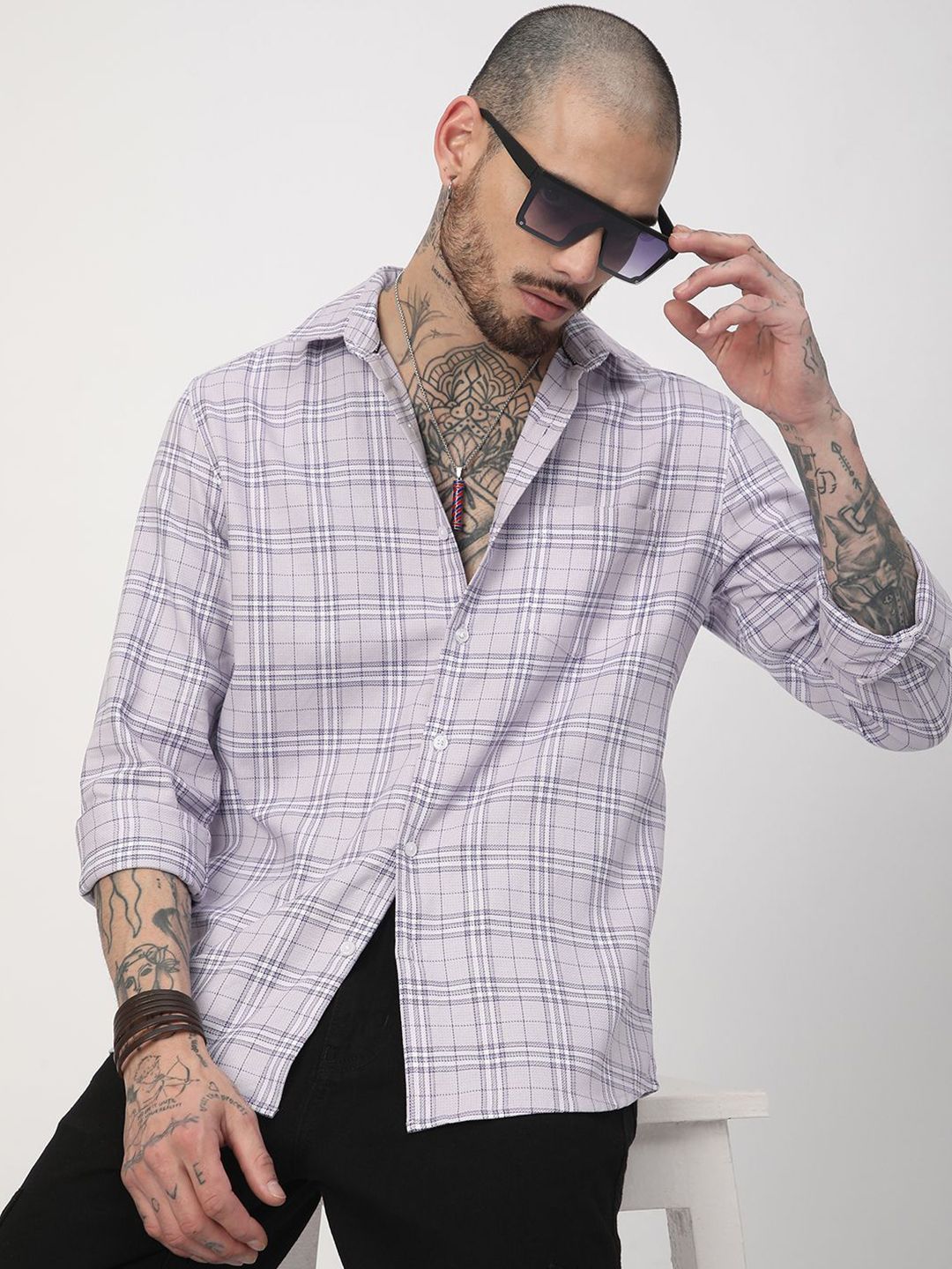 VASTRADO Men Classic Slim Fit Opaque Checked Casual Shirt