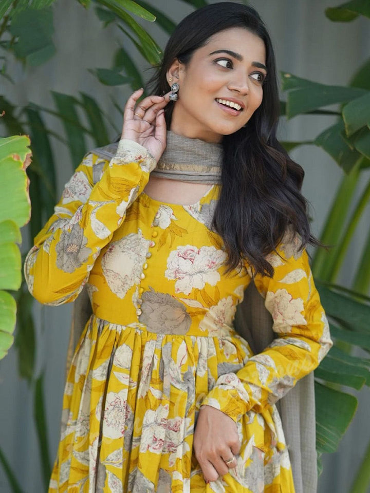 KALINI Floral Printed Anarkali Kurta with Trousers & Dupatta
